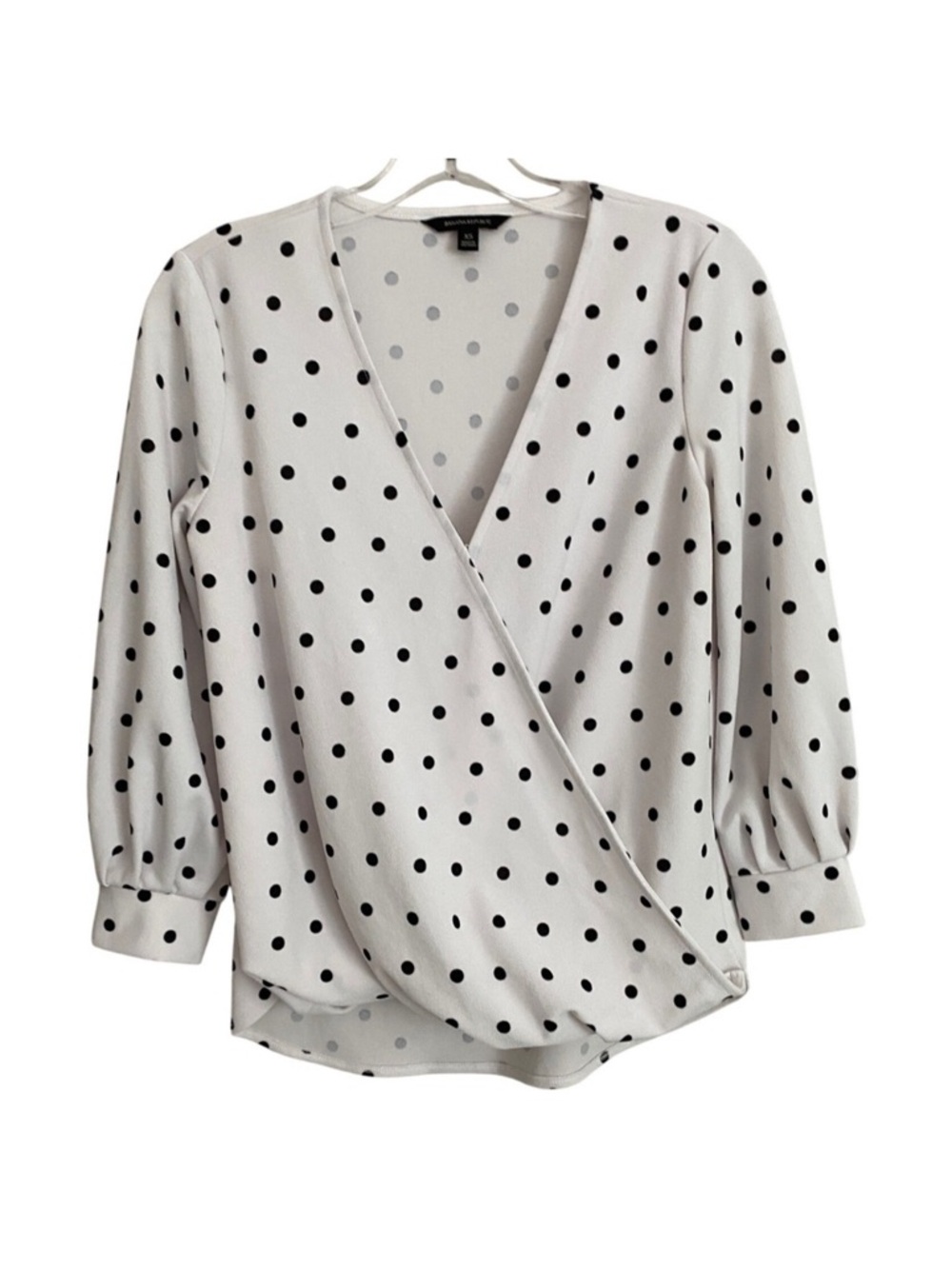 Banana Republic White Wrap Blouse with Black Polka Dots